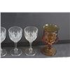 Image 2 : (4) Pressed Glass Glasses and (2) Amber Glass Goblets