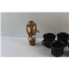 Image 3 : Onyx Octagonal Cups, Italian Wood Painted Vase and Amber Glass Bowl
