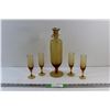 Image 1 : Amber Glass Decanter and Matching Stemmed Glasses