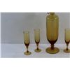 Image 2 : Amber Glass Decanter and Matching Stemmed Glasses