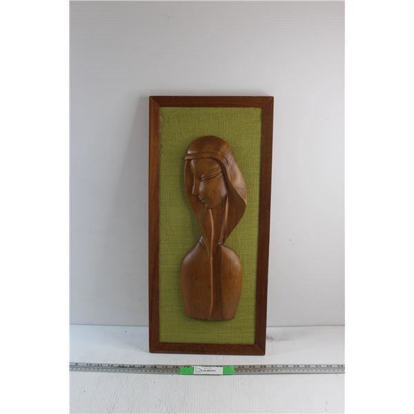 Framed Teak Lady Art 24'' x 11''