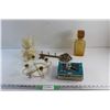 Image 1 : Sew-Ette Hammer & Stitcher, Amber Glass Decanter, Porcelain Coin Bank, Brass Candle Holder and Key R