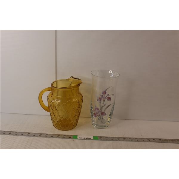 Lily Bohemian Crystal Vase & Amber Glass Pitcher Up to 10" Tall