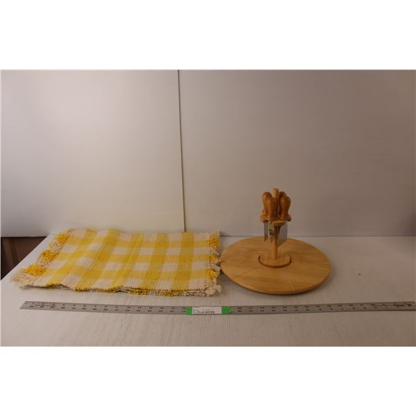 Cheese Knives with Holder & Rotating Tray, (4) Woven Placemats