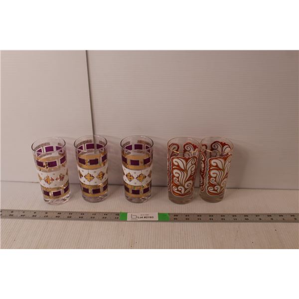 (5) Glass Tumblers w/ 2 Patterns