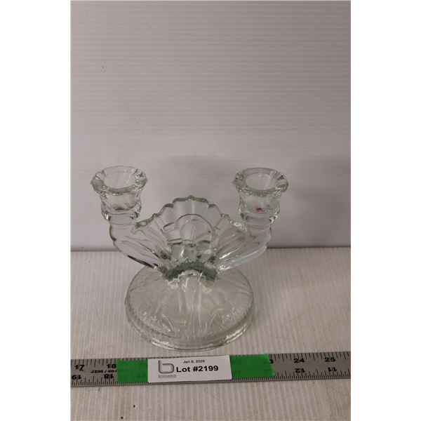 Iris and Herringbone Glass Candlestick Holder