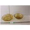 Image 1 : Amber Glass Ruffled Pressed Glass Fruit Embossed Serving Bowl and Amber Glass Colonial Swirl Chip Bo