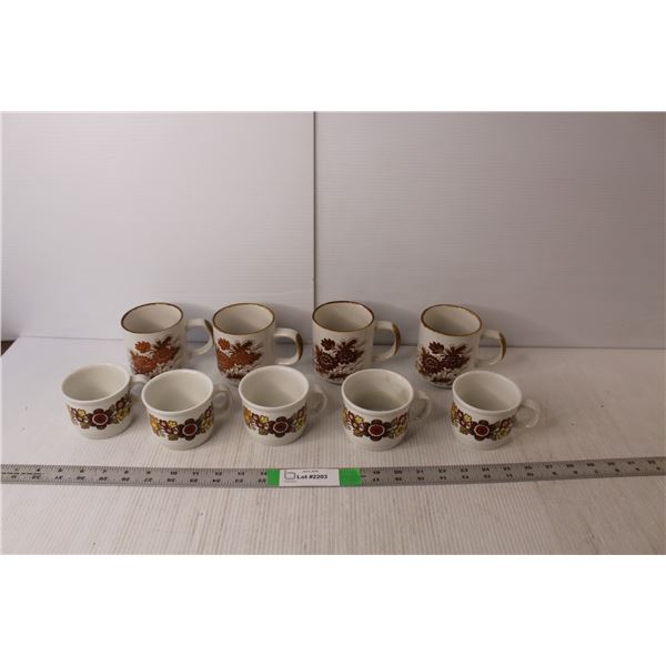 (9) Vintage Stoneware Floral Mugs