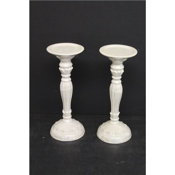 (2) Iridescent Pillar Candle Pedestals 12" Tall