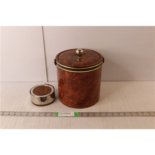 Marble MCM Ice Bucket, (4) Coasters & Holder