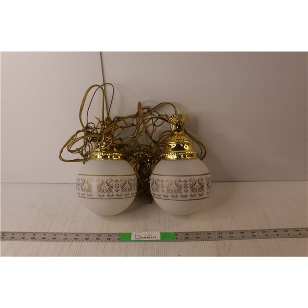 Fog Glass & Gold Colored Fixed Double Swag Lamp