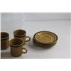 Image 3 : Burnt Mustard Montezuma Japan Tea Cups and Saucers Set and Plastic Container
