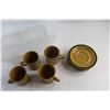 Image 4 : Burnt Mustard Montezuma Japan Tea Cups and Saucers Set and Plastic Container
