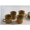 Image 9 : Burnt Mustard Montezuma Japan Tea Cups and Saucers Set and Plastic Container