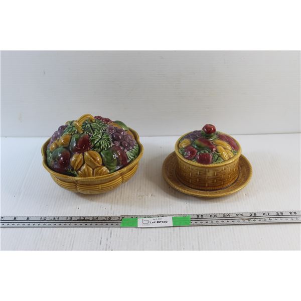 Ceramic Pottery Butter Dish and Bowl with Lids