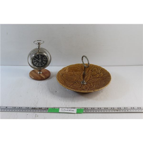 49 Bond Street London Desk Clock - As Is and Ceramic Pottery Candy Dish