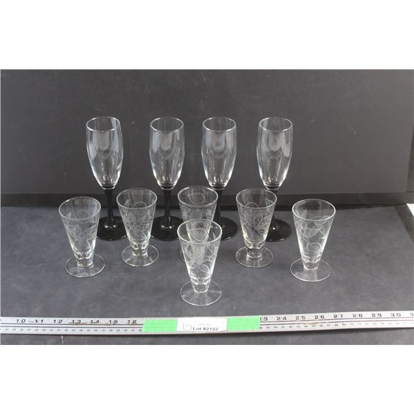 (4) Glass  Stemware Glasses and (6) Liquor Glasses