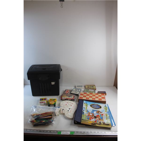 Plastic Case, Crayons, Pencils, Playing Cards, Documents Folder and Chess Board