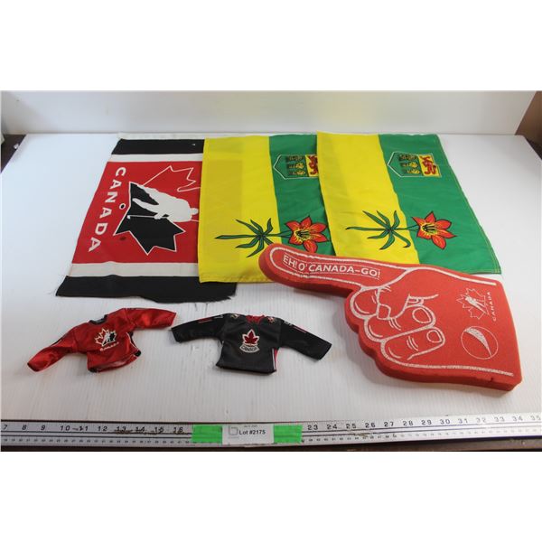 Miniature Hockey Jerseys, Foam Finger, Saskatchewan and Hockey Canada Flags