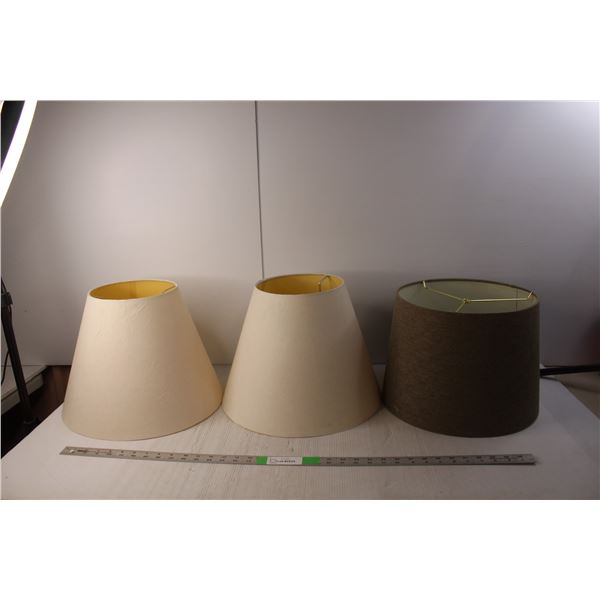 (2) Lamp Shades- Taupe & Off Wide, Up to 12" Tall