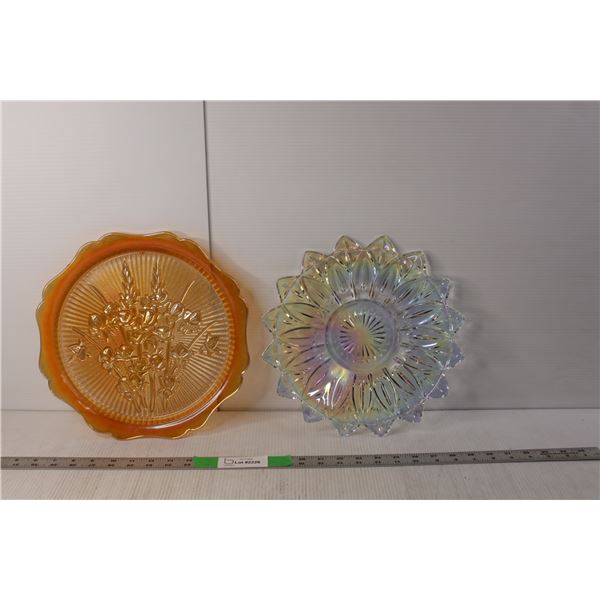 Marigold Iris and Herringbone Cake Plate and Pastel Iridescent Cake Plate