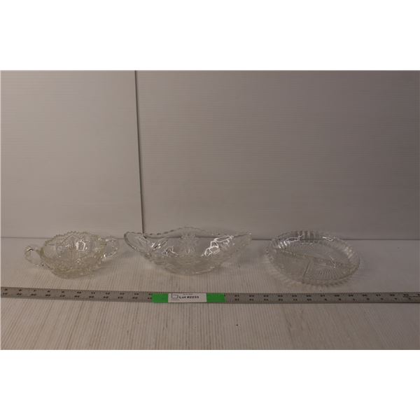 Glass Sugar Bowl, Serving Plate & Tray