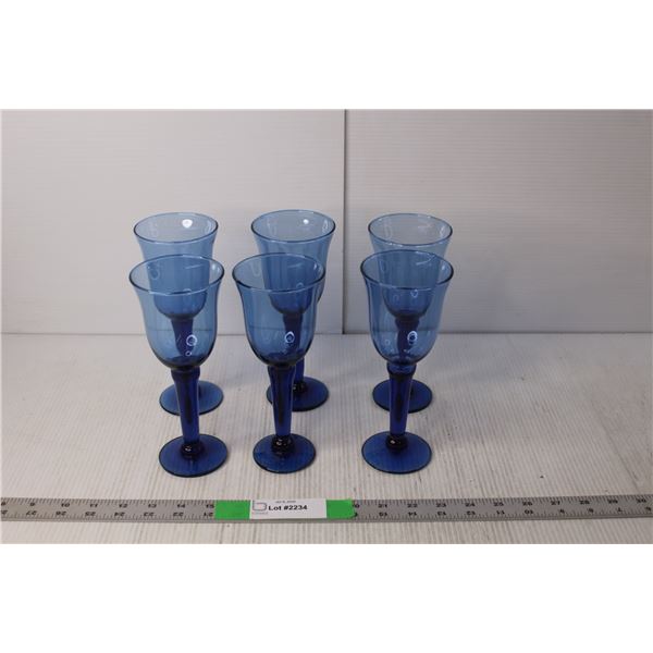 (6) Cobalt Blue Wine Glasses