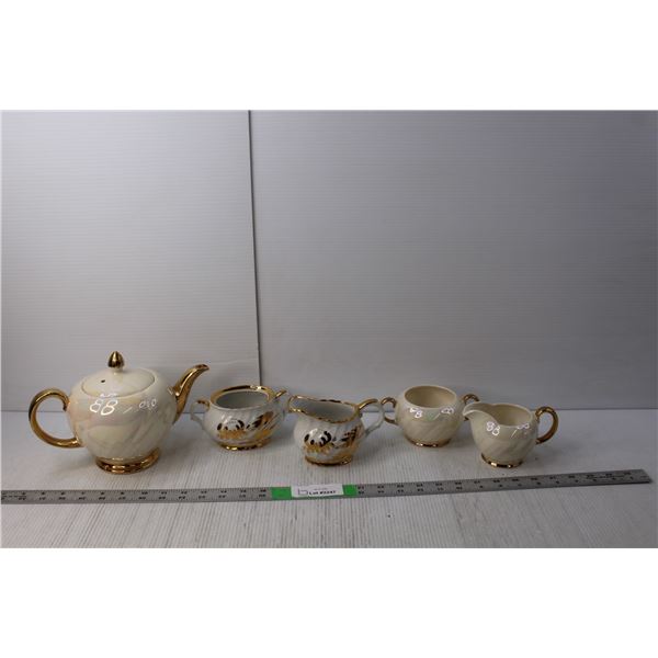 (5) Tea Set Items- Pot, (2) Creamers, (2) Sugar Bowls-Ellgreave & Old Foley