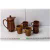 Image 1 : (6) Piece Ceramic Tea Set- Pot, (5) Mugs