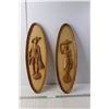 Image 1 : (2) Wooden Oval Fisherman/woman Wall Art Pieces- As Is-22" Tall x 6.75" Wide