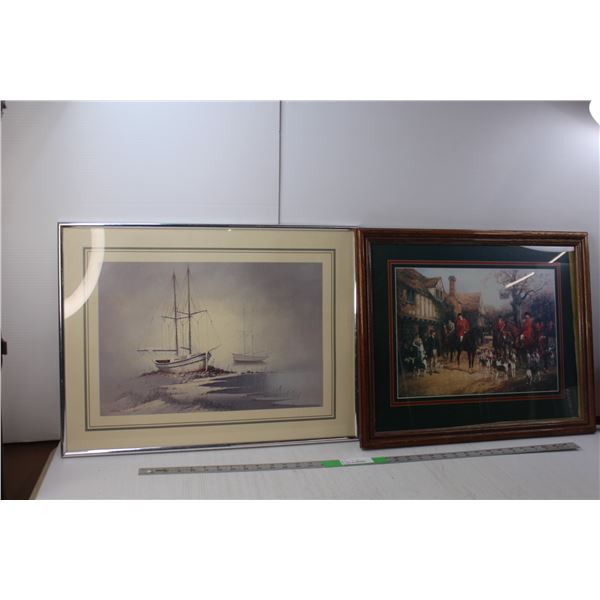 (2) Paintings- Sail Boat & Victorian Town, Up to 24" Long x 18" Wide