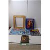 Image 1 : Wood Photo Frame 14" x 12", (5) Books- Journal, Batman Comic, My Leafs Sweater, Misc.