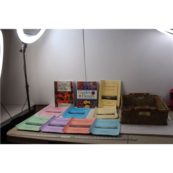 (10) Gardening Books, Woven Basket