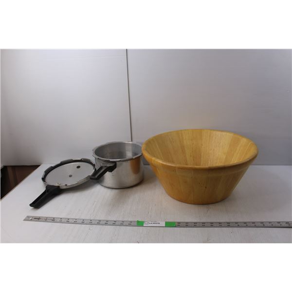 Large Wood Bowl 7" Tall x 16.5" Wide, Presto Pressure Cooker- As Is