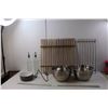 Image 1 : Kitchen Lot- (2) Drying Racks, (2) Mixing Bowls, (2) Olive Oil Dispensers, Misc.