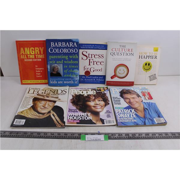 (5) Self Help Books (How To Be Happier, Stress Free For Good, Angry All The Time), (3) Magazines (Pe