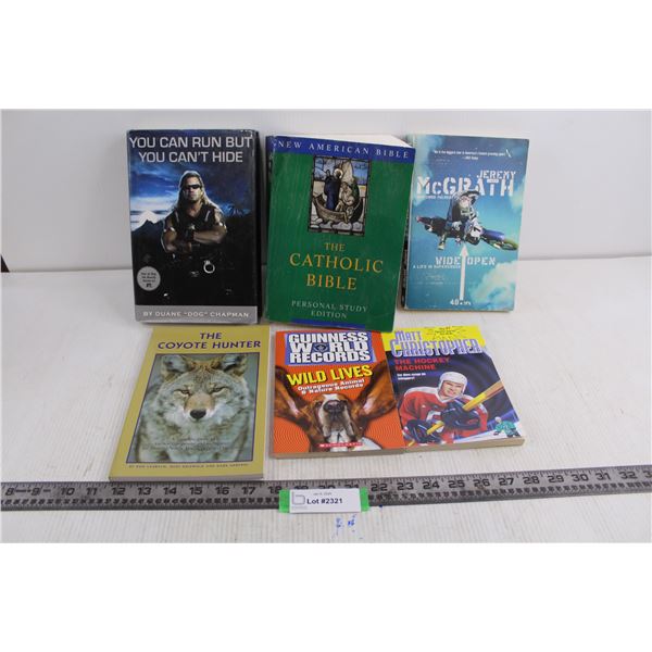 (6) Books (The Catholic Bible, Dog the Bounty Hunter, Jeremy McGrath)