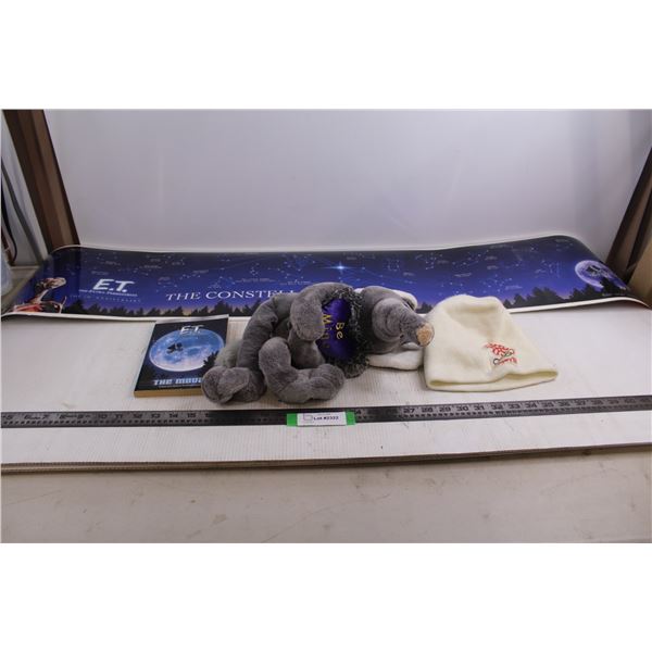 E.T. Double-Sided Wall Poster 51" x 11", E.T. Book, "Be Mine" Stuffed Elephant, Calgary 88 Olympics 
