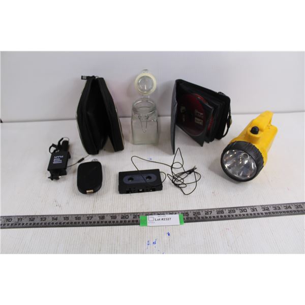 (2) CD Carrying Cases (12 CD's Included), Selfie Stick, Rayovac Flash Light - Working, Misc.