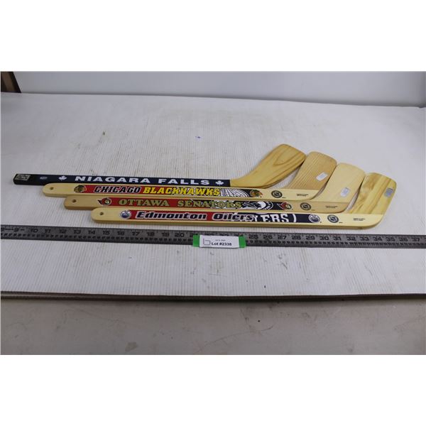 (4) Wall Art Mini Hockey Sticks (NHL - Edmonton, Chicago, Ottawa, OHL - Niagara Falls)
