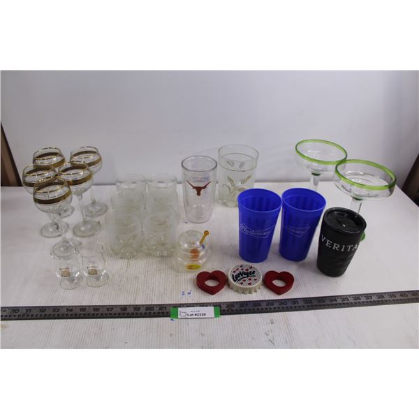Assorted Glass Ware (5 - Wine Glasses, Set of 6 Drinking Tumblers, 2 Mike's Hard Margarita Glasses, 
