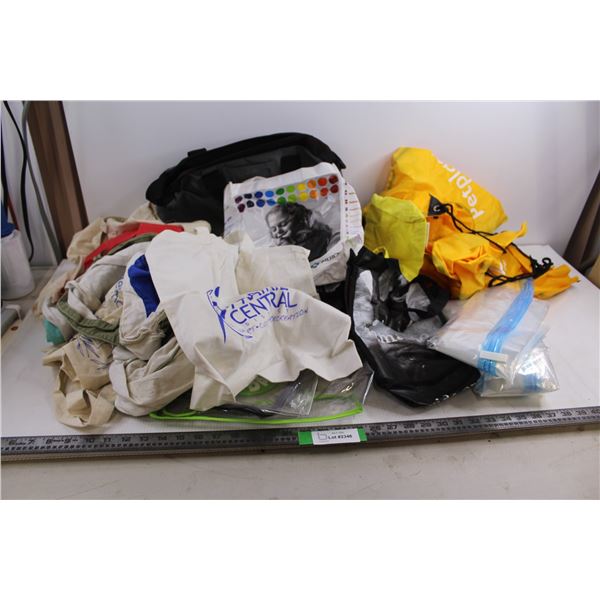 Assorted Tote Bags - Fabric & Plastic, (2) Storage Shrink Bags