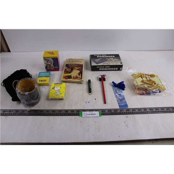 Assorted Travel Size Games (Scrabble Dominoes, Peanuts, Wiz Kids, Truth Or Twist - NIB, Cracker Barr