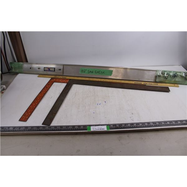 * Iron Horse 102" Saw Guide, (2) Carpenter's Squares, Wooden 3 foot Ruler