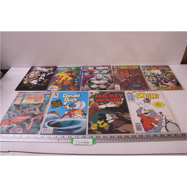 (9) Comicbooks: Lady, Death, X-Men, Mickey Mouse/Disney, Tom & Jerry, 20,00 Leagues Under the Sea, F
