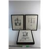 Image 1 : (3) Framed Blue Print Art Prints 18'' x 14''
