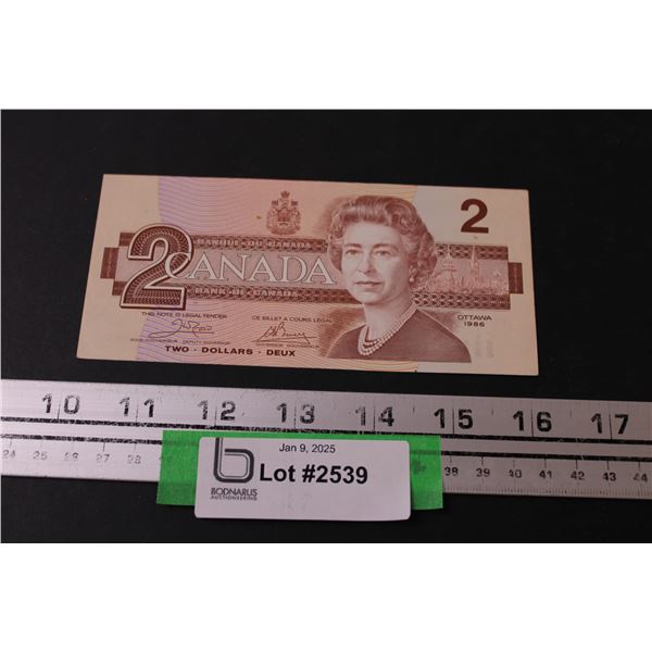 Canadian Two Dollar Bill - 1986