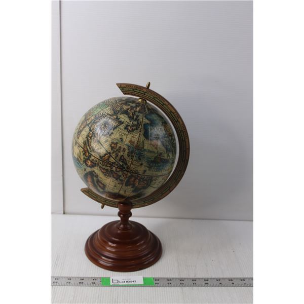 Vintage Globe with Wood Base 15.5" Tall x 9" Wide