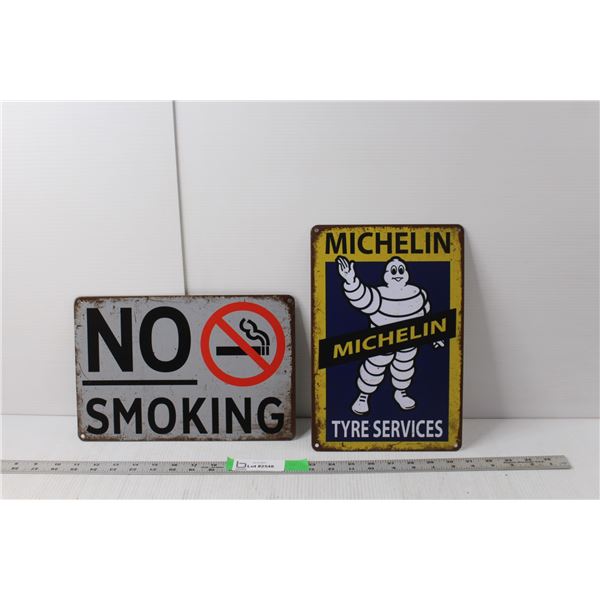 No Smoking & Michelin Tyre Metal Signs 12" x 8"