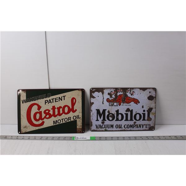 Castrol Motor Oil & Mobiloil Metal Signs 12" x 8"